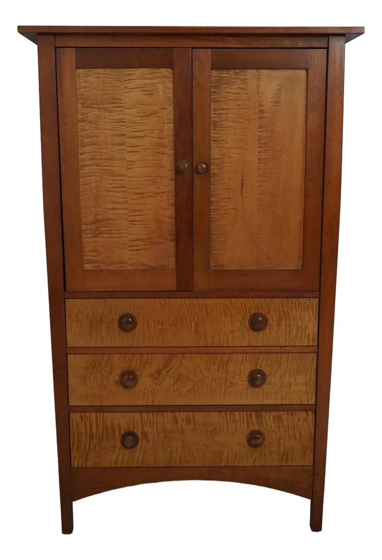 Stickley Harvey Ellis Mission Armoire Cherry Maple Dovetailed Construction: Stickley Harvey Ellis Mission Armoire Cherry Maple Dovetailed Construction Discover the exquisite Stickley Harvey Ellis Mission Armoire, crafted around 2001, featuring a stunning combination of cherry