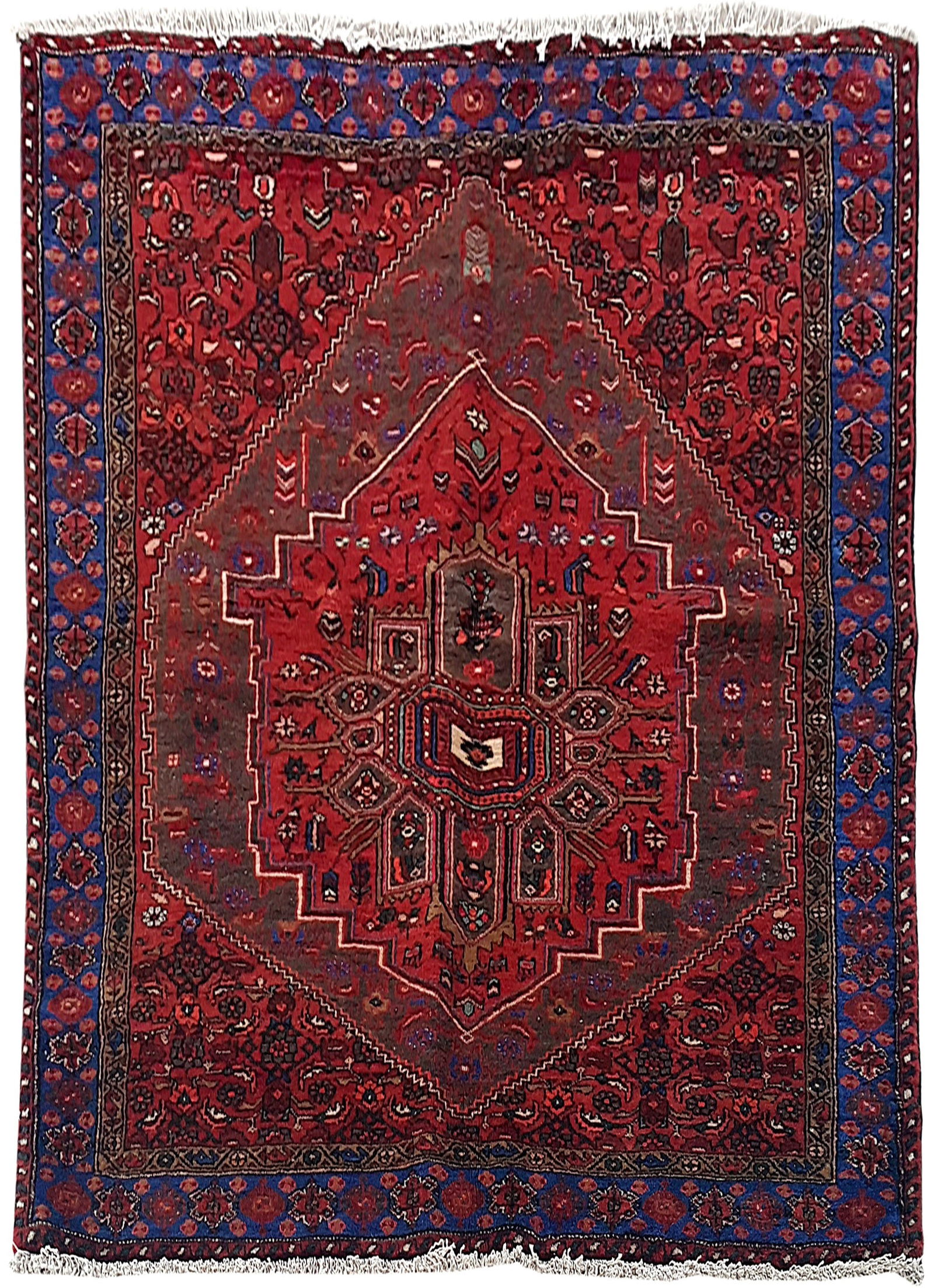 Handcrafted 4'11 x 6'10 Red Persian Kurd Bijar Rug from Iran (1 of 6)