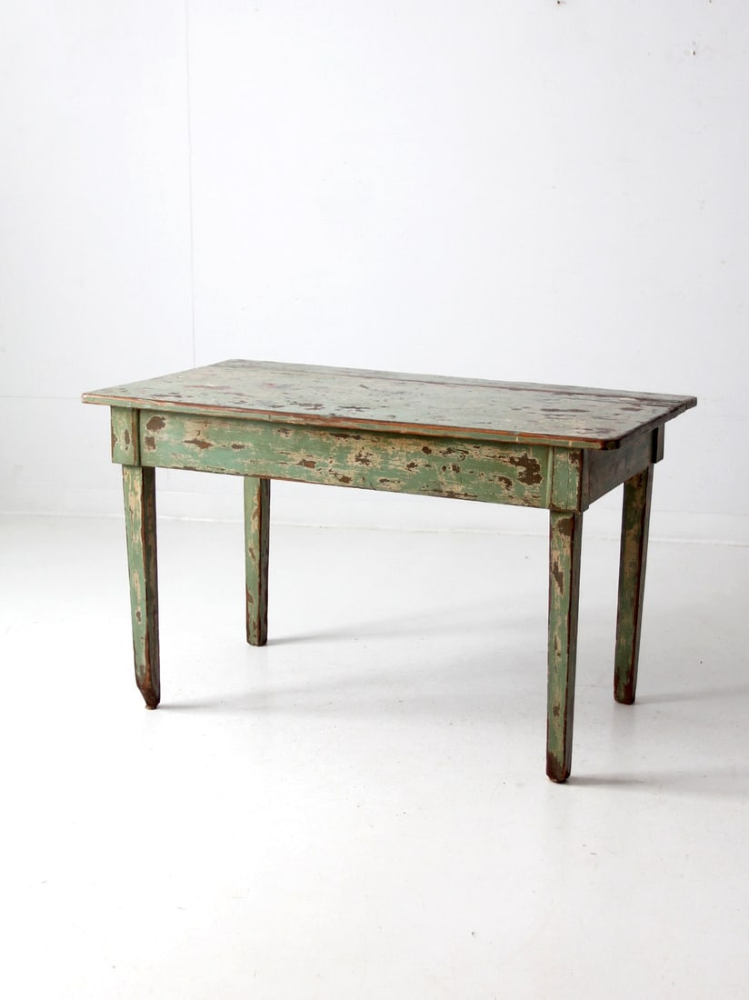 Antique American Painted Primitive Table Rustic Green Finish 47x25.5 (1 of 16)