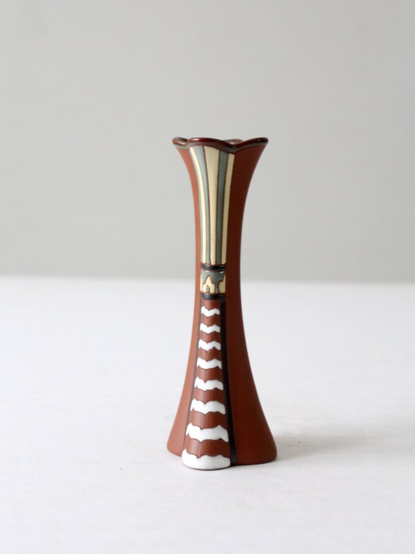 Vintage Gom Viet Style Redware Vase Hand-Painted Art Deco Design (1 of 10)