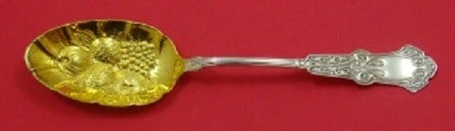 Whiting Alhambra Sterling Silver Berry Spoon Gold Wash 8 3/8in: Whiting Alhambra Sterling Silver Berry Spoon Gold Wash 8 3/8in This exquisite Alhambra pattern berry spoon by Whiting is crafted from sterling silver and features a lovely gold wash finish. Measuring