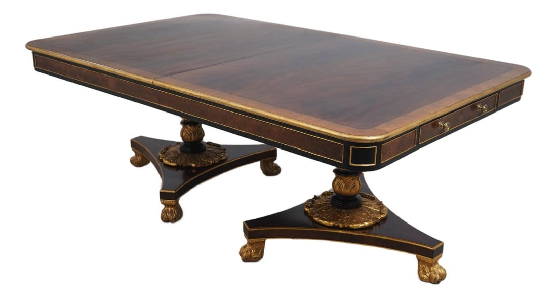 Baker Neoclassical Dining Table with Burl Walnut and Gold Details (1 of 10)