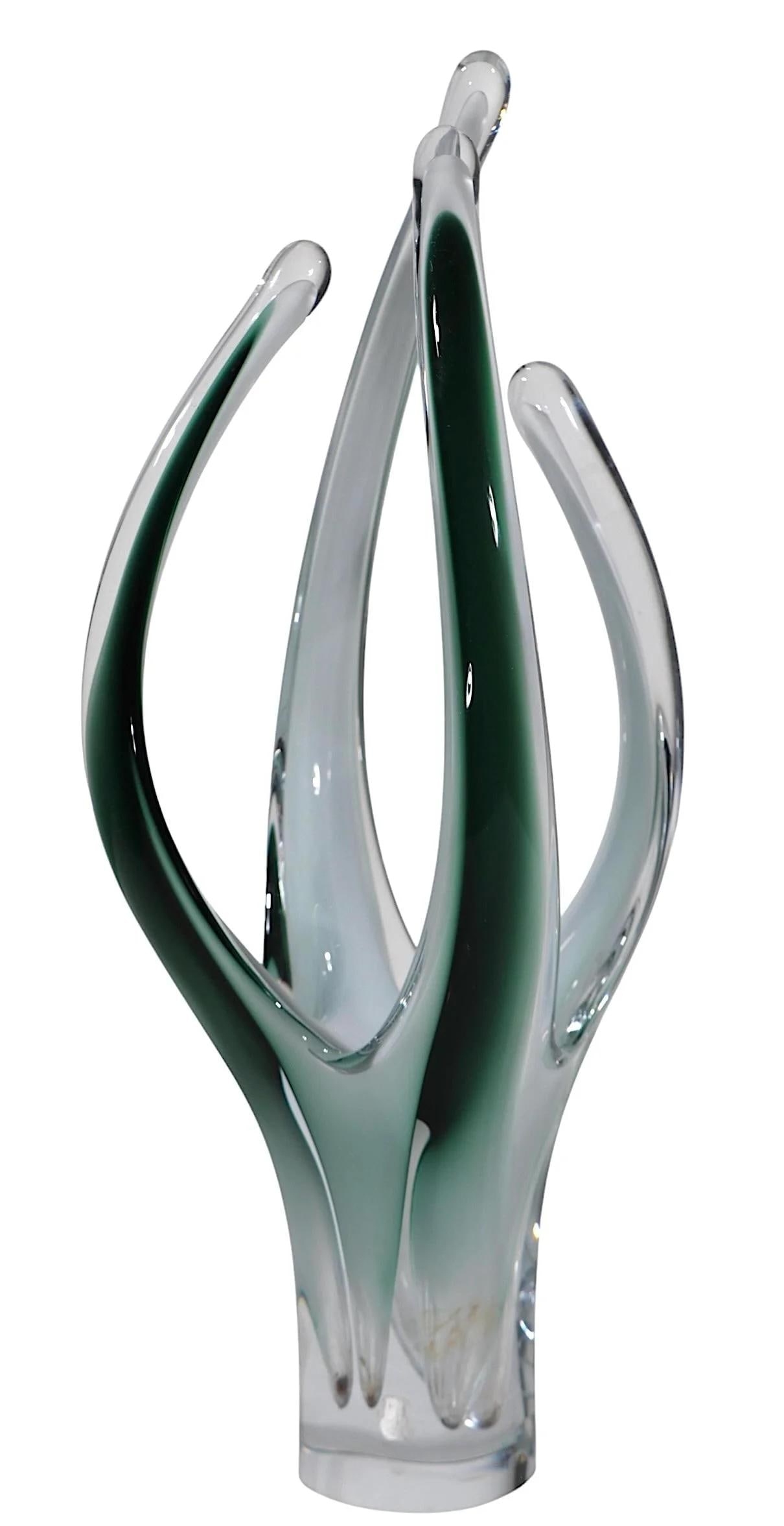 Paul Kedelv Flygsfors Coquille Green Art Glass Vase 20.25 inches - 3
