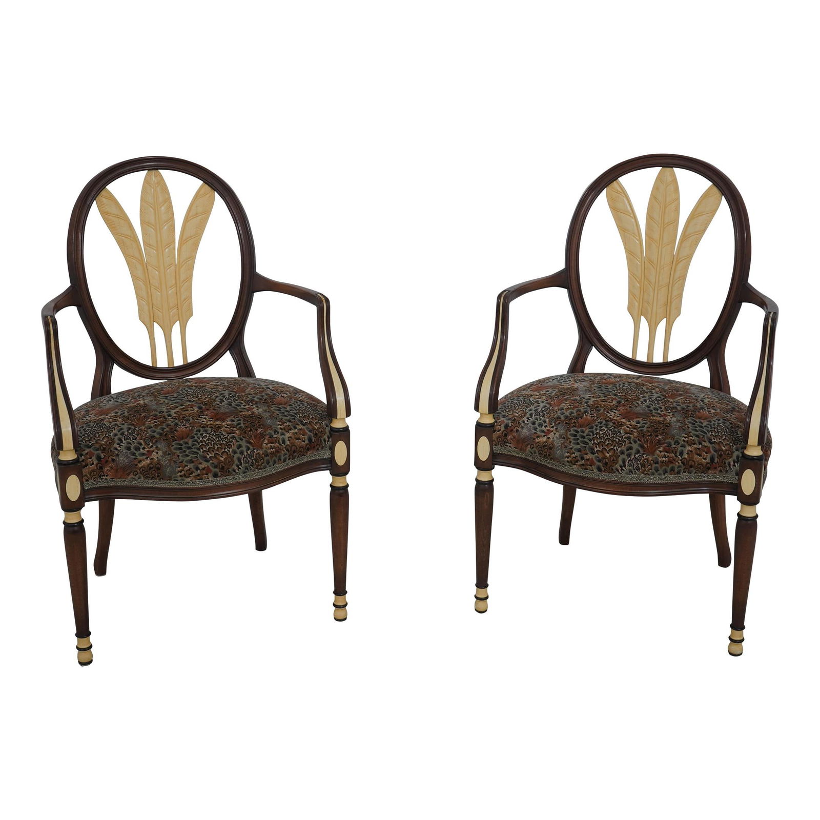 Vintage French Open Armchairs C.1930s Feather Carved Backs (1 of 10)