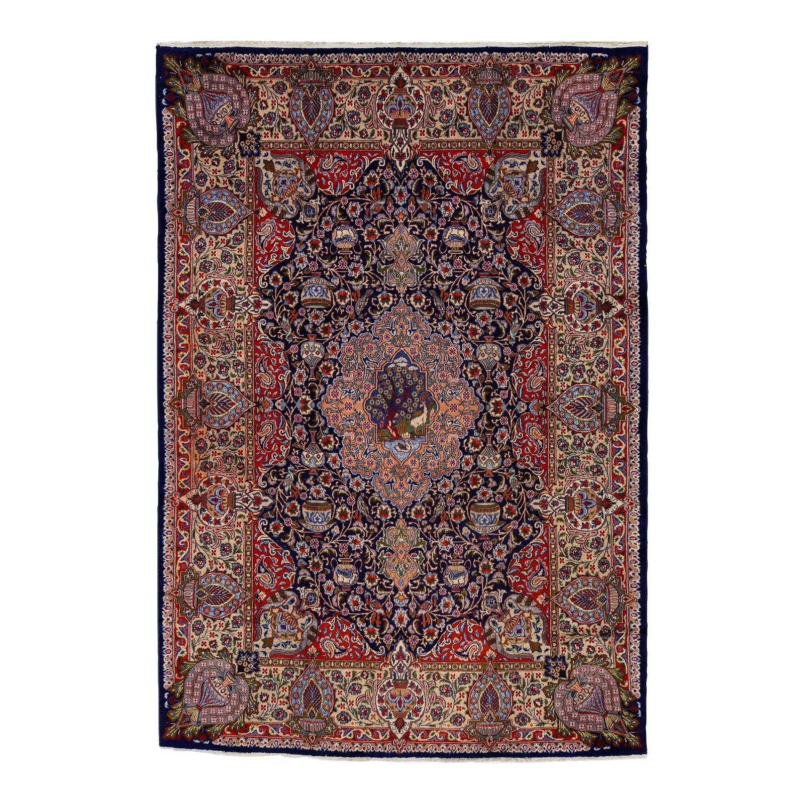 Vintage 1960s Persian Shiraz Handmade Wool Rug Navy Blue Medallion 8'2 x 12' (1 of 7)