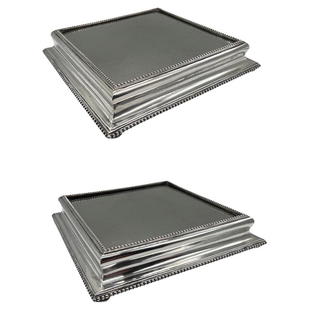 19th Century French Silver Mahogany Square Mirrored Plateaus Set of 2 (1 of 12)