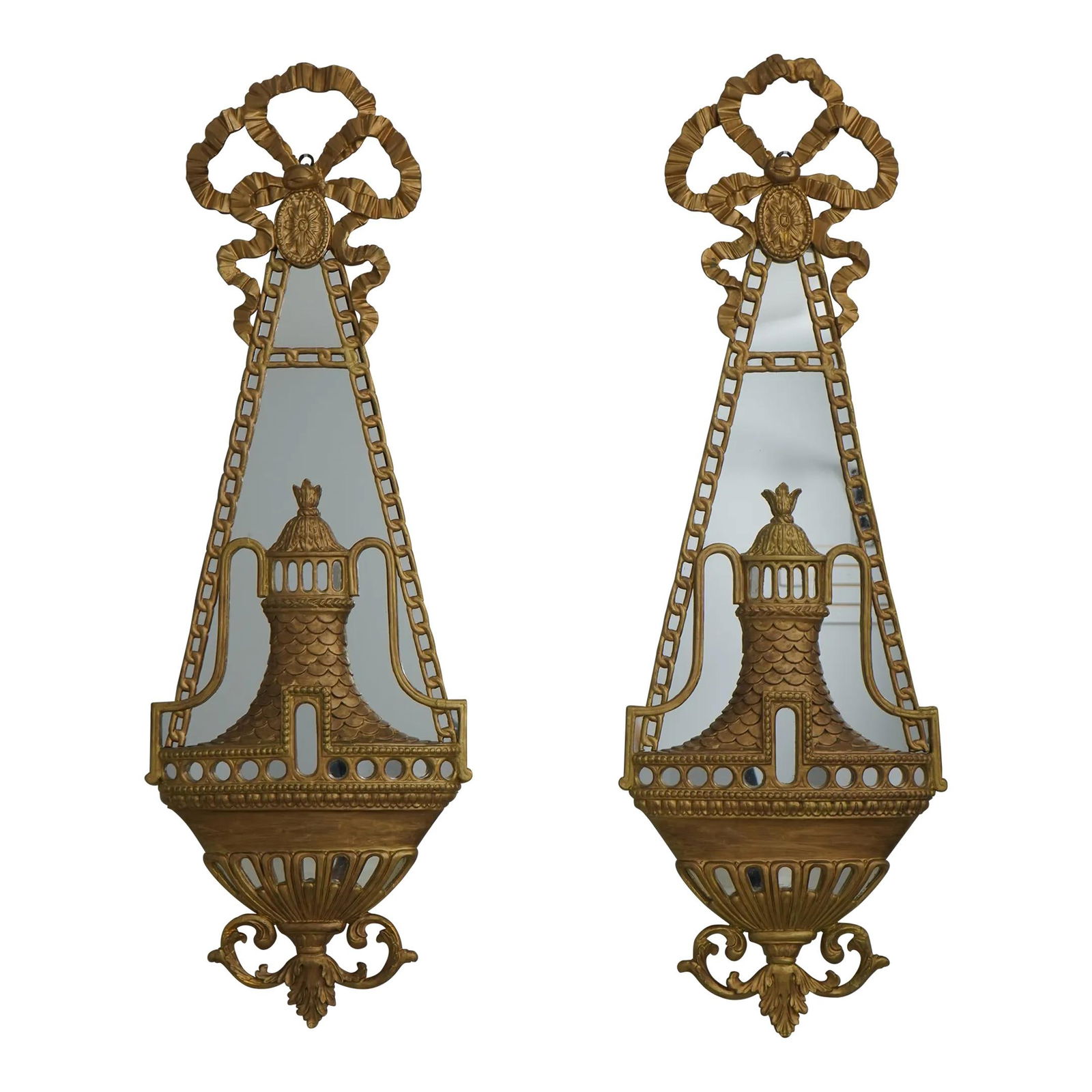 Elegant Vintage Italian Gold Wall Mirrors Pair with Ribbon Carvings (1 of 10)