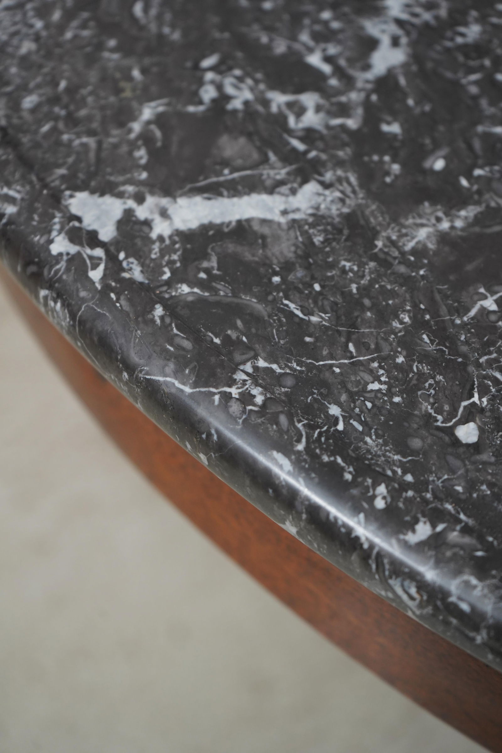 Vintage French Empire Round Table Mahogany Base Marble Top Brass Accents - 10