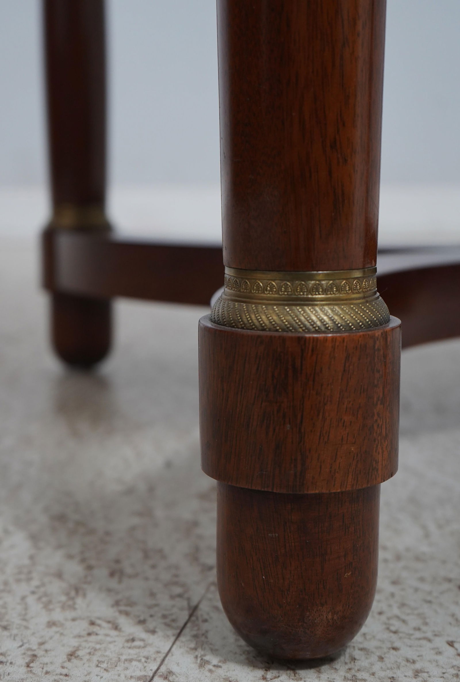 Vintage French Empire Round Table Mahogany Base Marble Top Brass Accents - 4