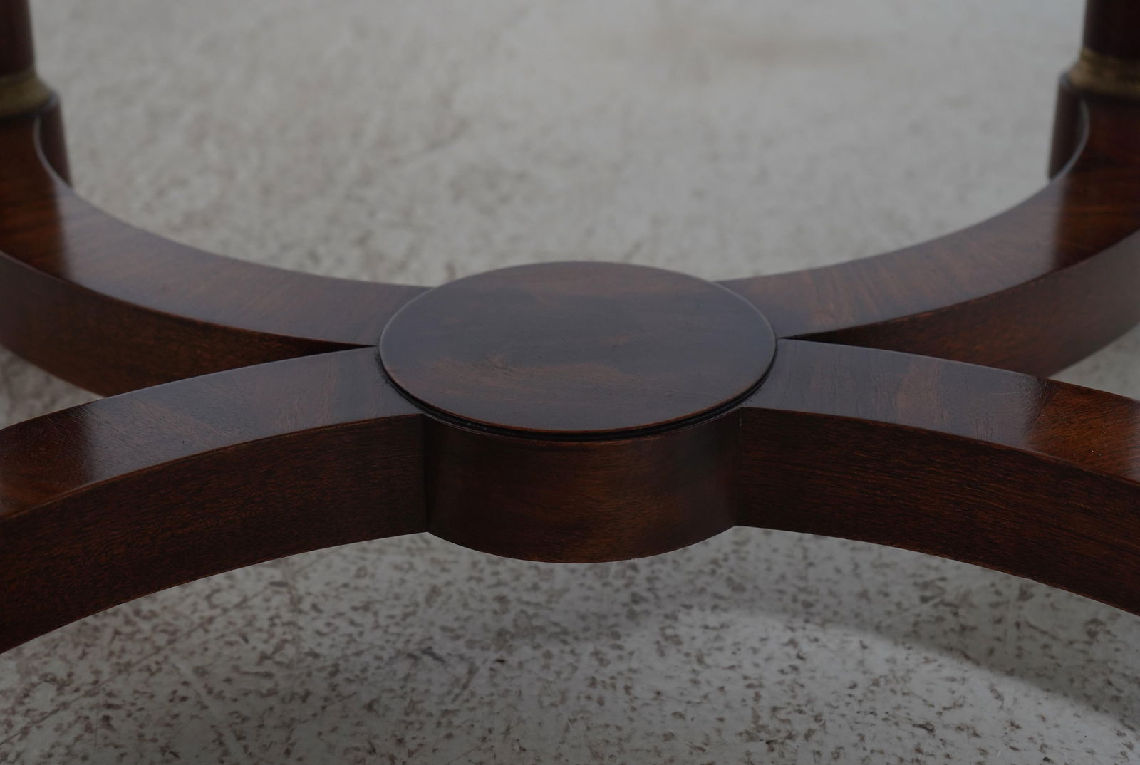 Vintage French Empire Round Table Mahogany Base Marble Top Brass Accents - 5