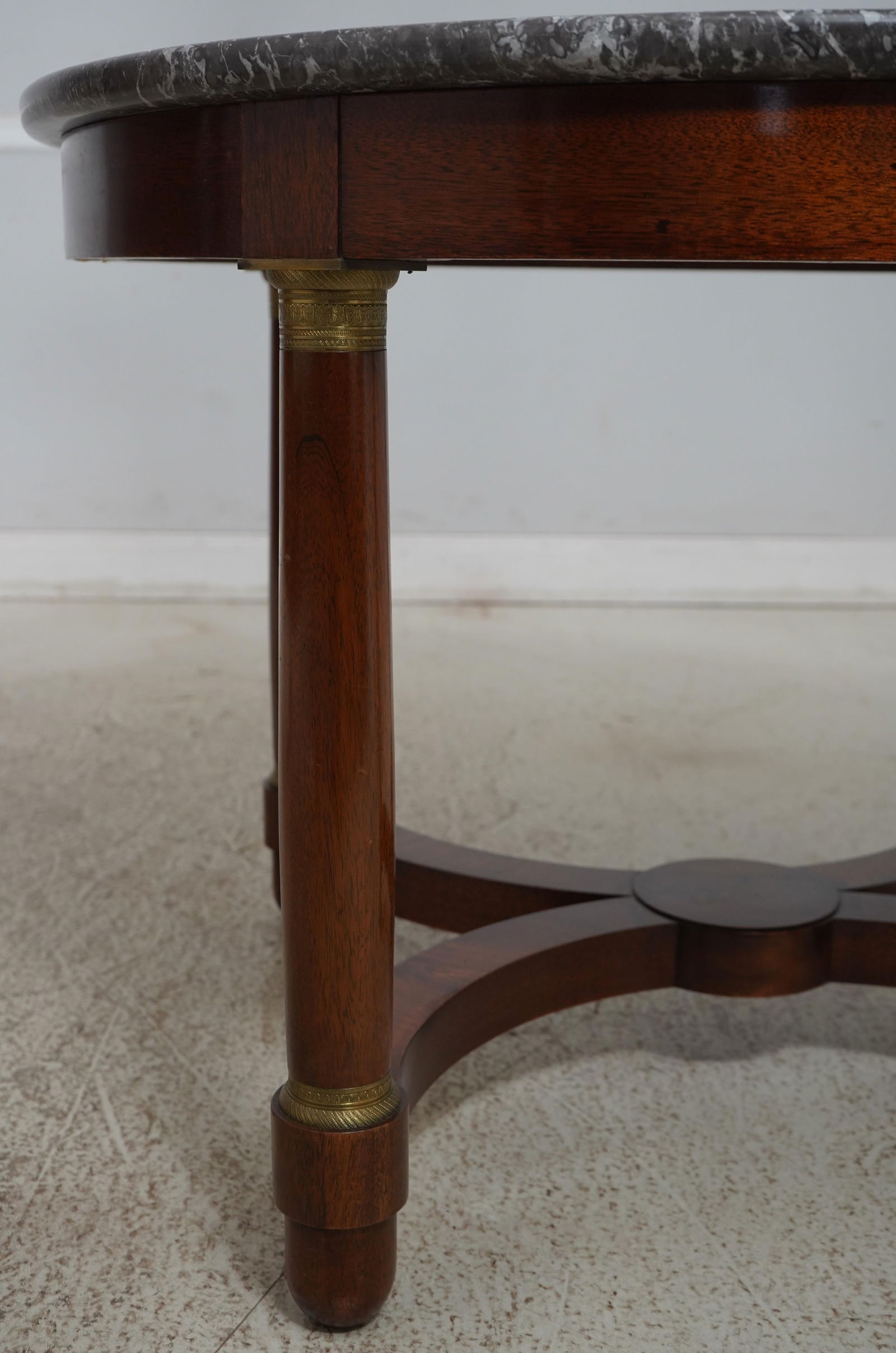 Vintage French Empire Round Table Mahogany Base Marble Top Brass Accents - 6