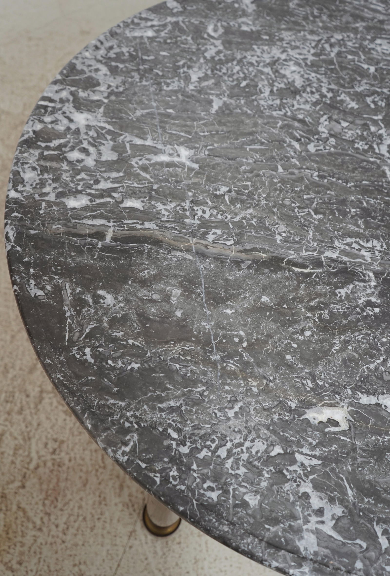 Vintage French Empire Round Table Mahogany Base Marble Top Brass Accents - 9