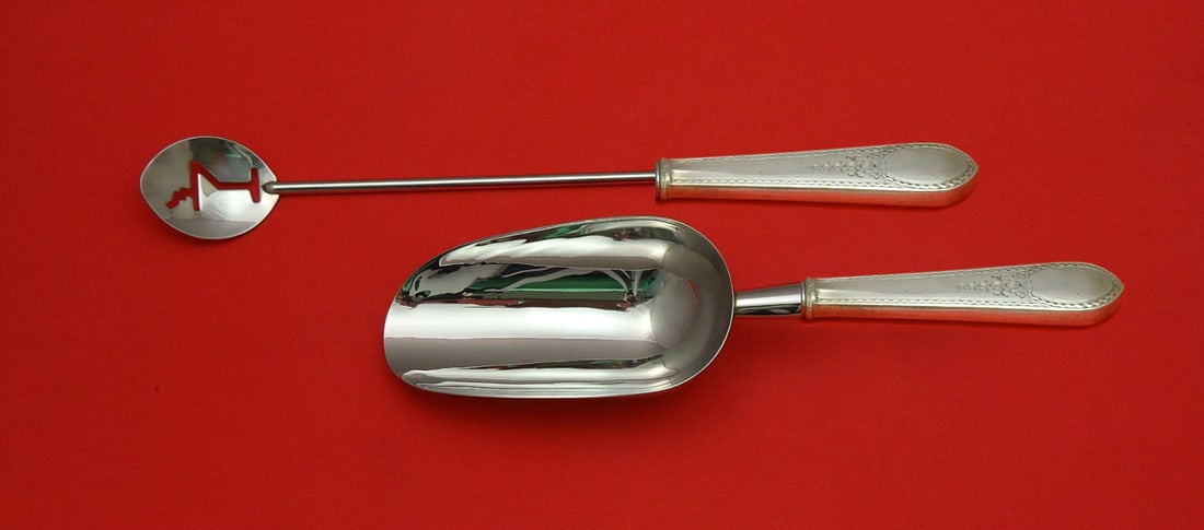 Lunt Early American Engraved Sterling Silver Bar Set 2pc Martini Spoon Ice Scoop (1 of 1)