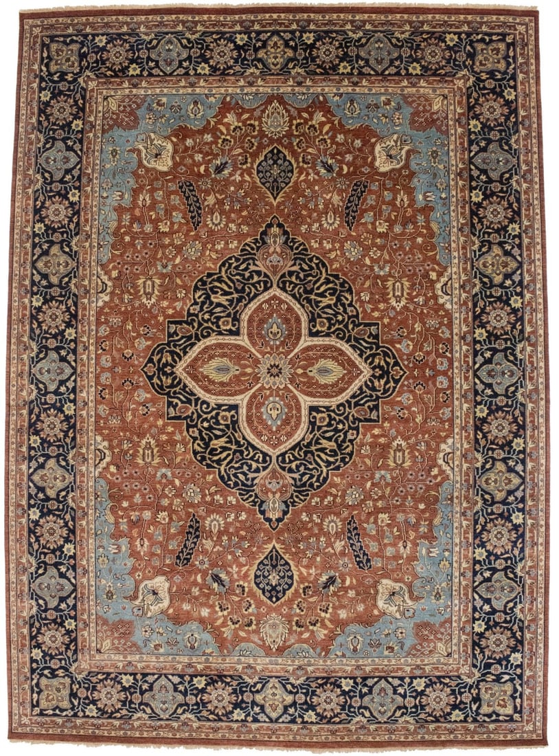 Hand-Knotted Wool Indo-Heriz Area Rug 10x14 Vintage Rust Floral Design (1 of 18)