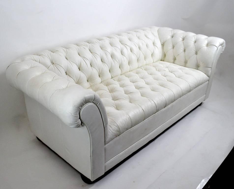 Chesterfield Loveseat Sofa White Vinyl Chic Tufted Design - 2