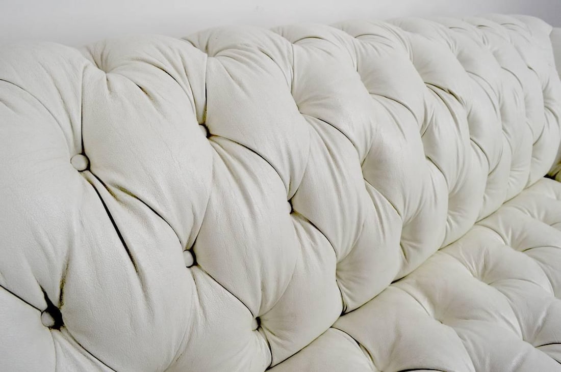 Chesterfield Loveseat Sofa White Vinyl Chic Tufted Design - 6