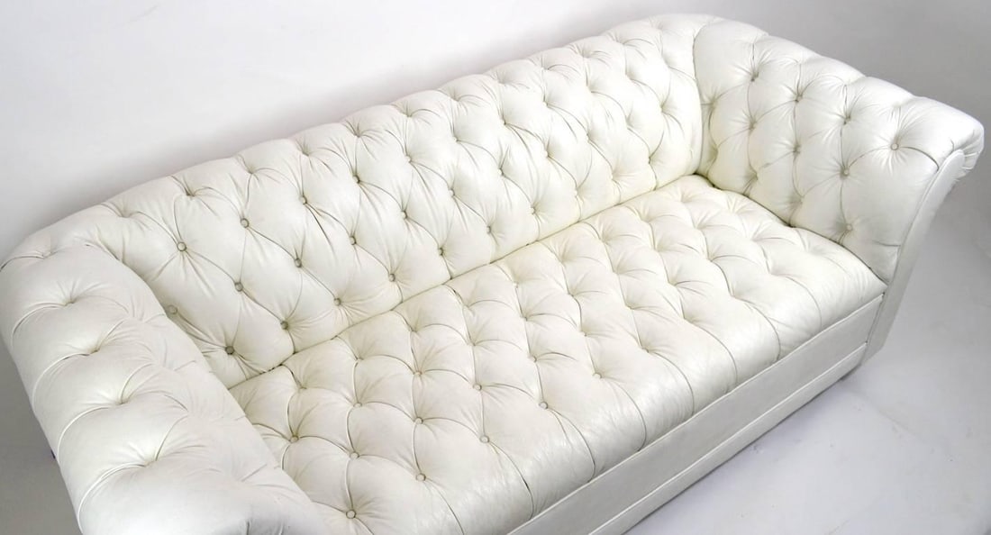 Chesterfield Loveseat Sofa White Vinyl Chic Tufted Design - 8