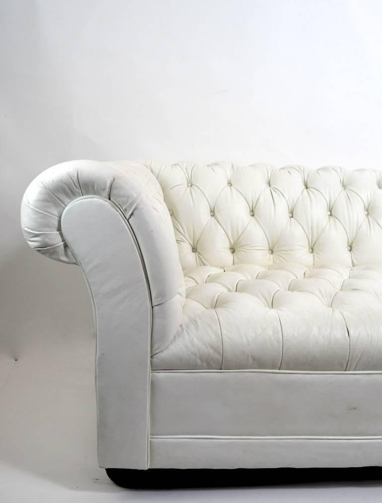 Chesterfield Loveseat Sofa White Vinyl Chic Tufted Design - 9