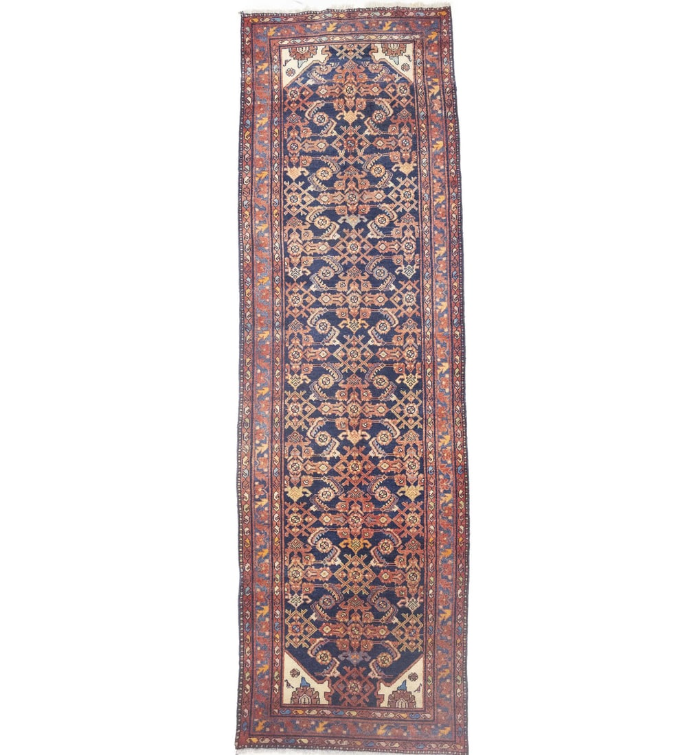 Vintage Handmade Tribal Floral Runner Rug 3'5 x 11'5 Wool: Vintage Handmade Tribal Floral Runner Rug 3'5 x 11'5 Wool This semi-antique floral tribal oriental runner rug is a stunning addition to any space. Handcrafted from high-quality wool, this piece