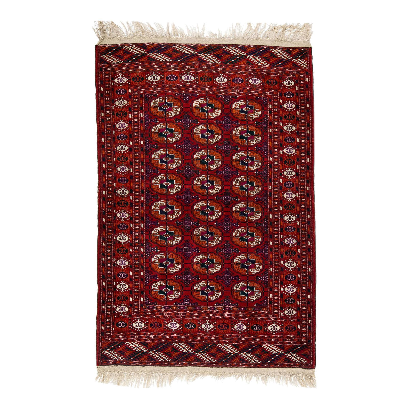 Vintage Persian Turkman Red Wool Rug Handmade Medallion Design 3'4 x 5'4: Vintage Persian Turkman Red Wool Rug Handmade Medallion Design 3'4 x 5'4 This stunning vintage Persian Turkman rug features a vibrant red color field adorned with an intricate all-over medallion