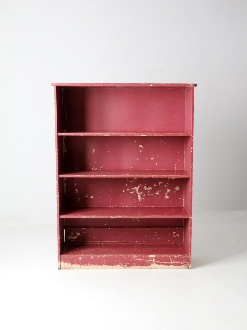 Antique Primitive Bookcase Shelf Rose Red 4-Shelf Americana: Antique Primitive Bookcase Shelf Rose Red 4-Shelf Americana Enhance your space with this Antique Primitive Bookcase Shelf, a charming piece that showcases Americana style. Crafted with four spacious