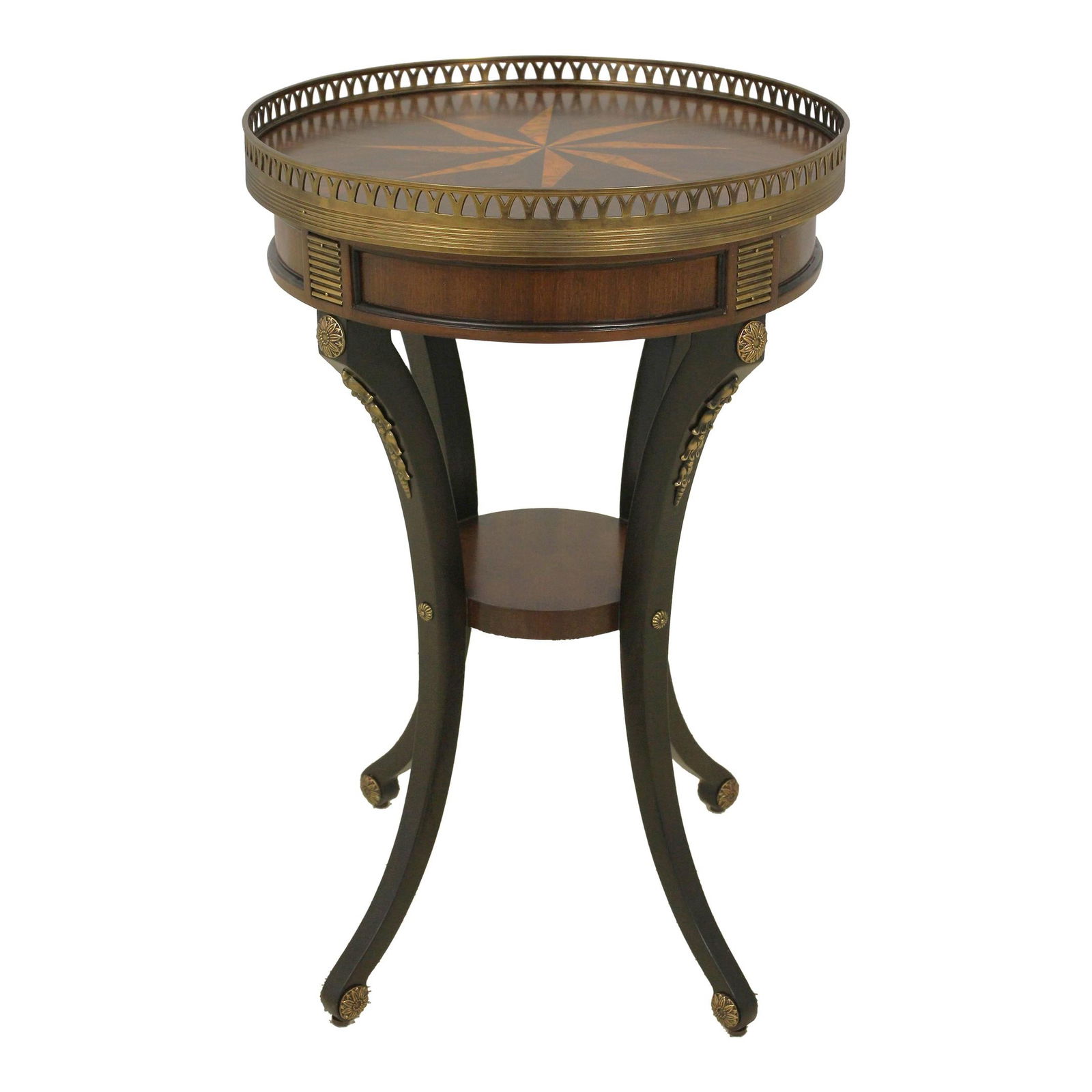 Maitland Smith 8128-30 Regency Lamp Table with Inlay and Brass Edge: Maitland Smith 8128-30 Regency Lamp Table with Inlay and Brass Edge This exquisite Maitland Smith Compass Regency Lamp Table features high-quality construction and elegant design. The table is adorned