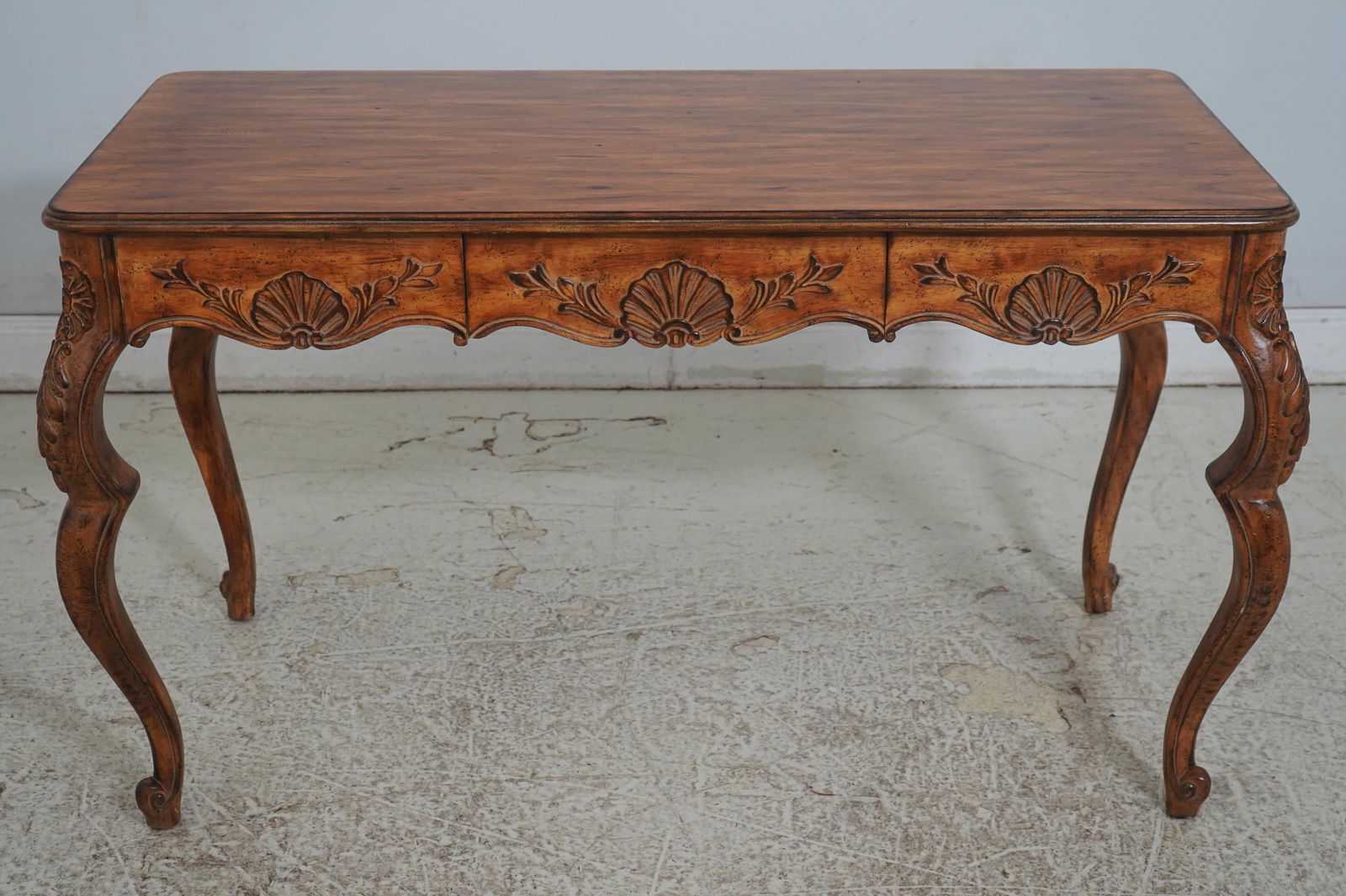 Vintage Italian Continental 1 Drawer Writing Desk in Faux Walnut - 2