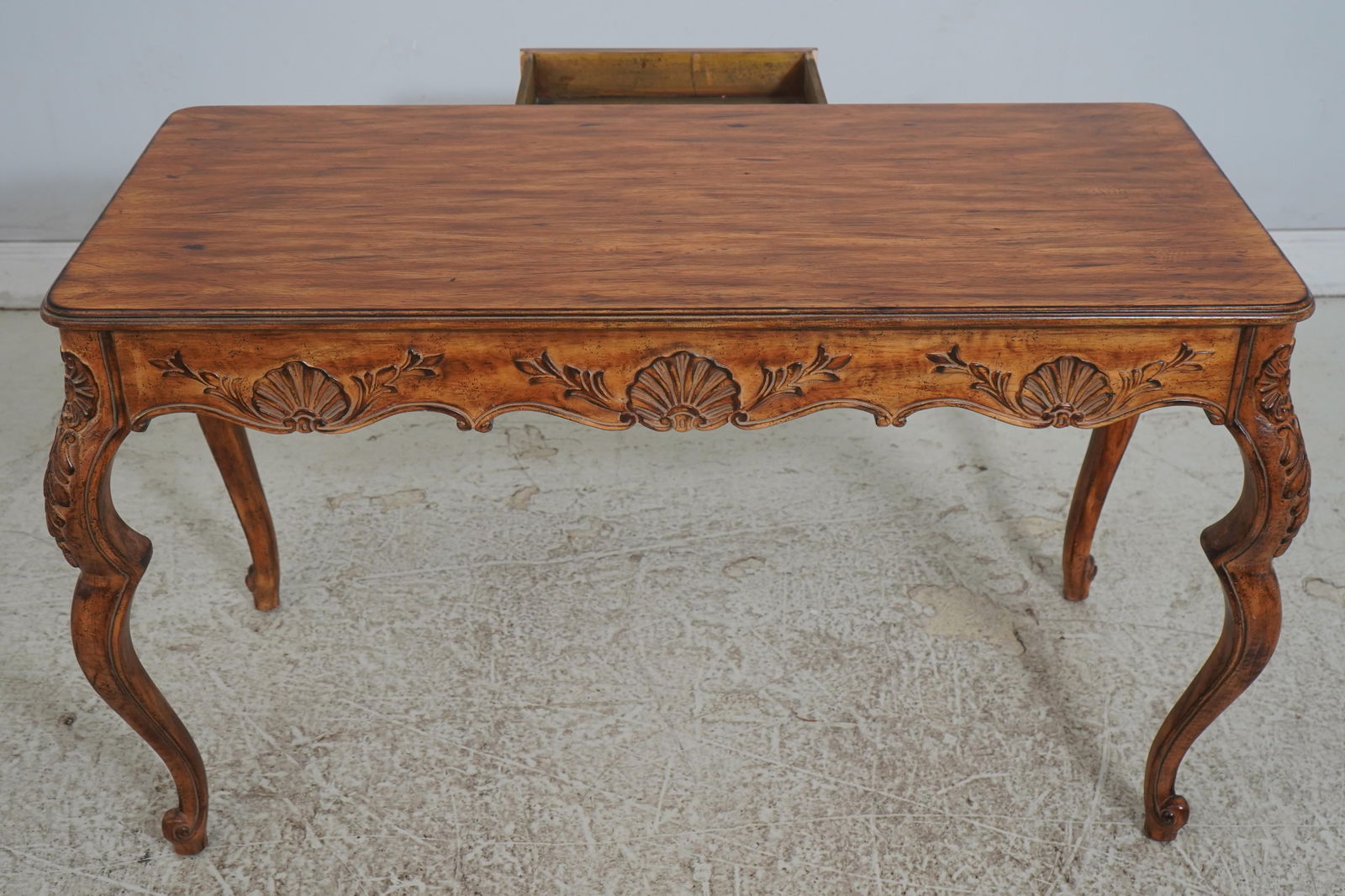 Vintage Italian Continental 1 Drawer Writing Desk in Faux Walnut - 6