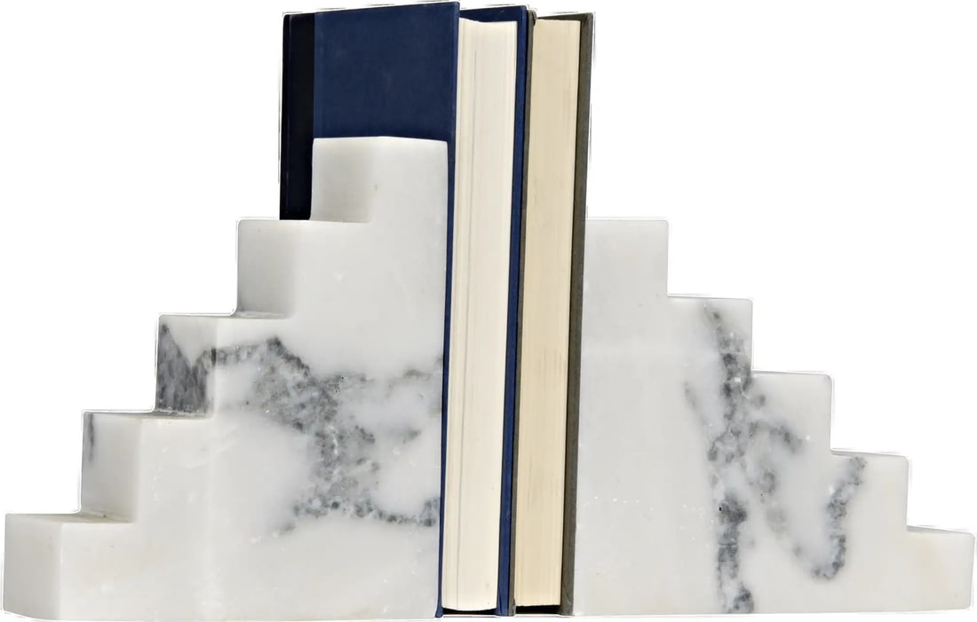 Noir Timeless White Marble Step Bookends English Traditional Style: Noir Timeless White Marble Step Bookends English Traditional Style Enhance your home decor with these Timeless Step Bookends crafted from exquisite Bianco Crown Marble. Measuring 7.50 inches in