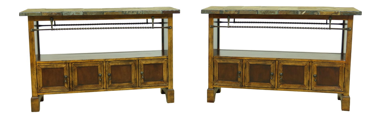 Pair of Stone Top Continental Style Console Cabinets Multi-Use: Pair of Stone Top Continental Style Console Cabinets Multi-Use This exquisite pair of Stone Top Continental Style Console Cabinets is approximately 20 years old, showcasing quality construction and ve