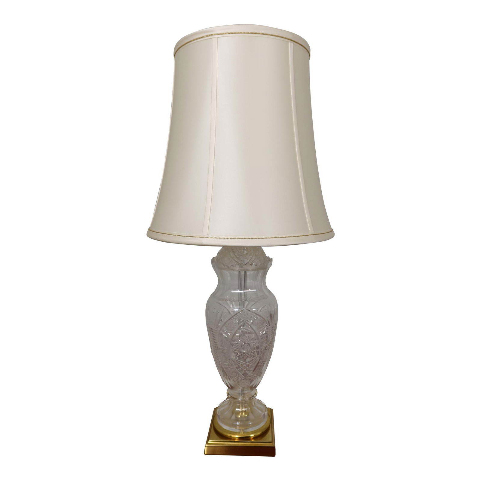 Elegant Etched Crystal Table Lamp with Brass Base 34.5in (1 of 9)