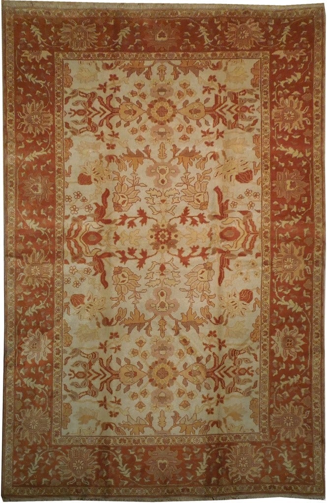 New Oushak Peshawar Rug 6.2 x 9.3 Beige Coral Rust Design (1 of 6)