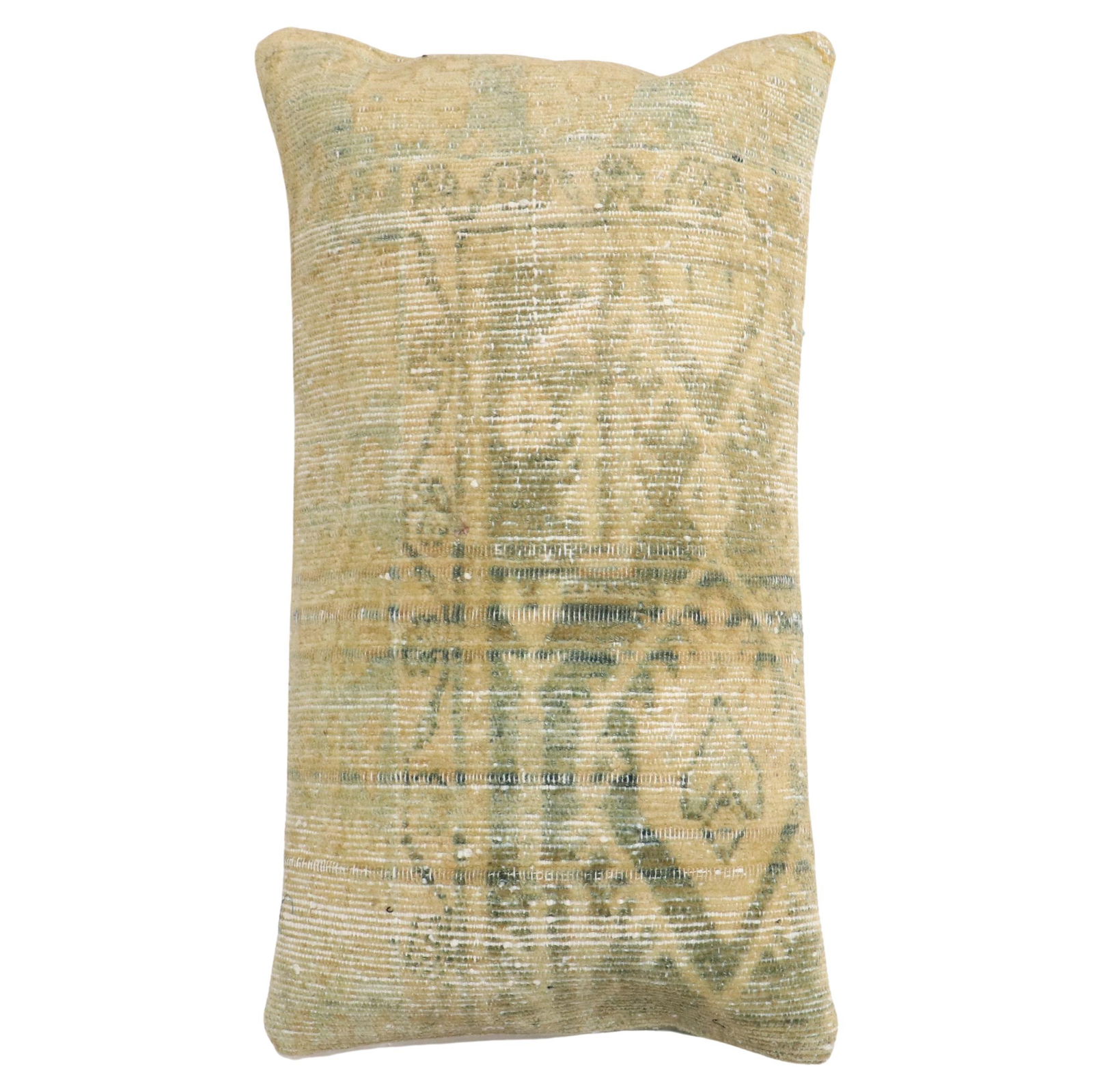 Antique Persian Malayer Rug Pillow in Pale Green 16 x 28: Antique Persian Malayer Rug Pillow in Pale Green 16 x 28 This exquisite pillow is crafted from an antique Persian Malayer rug, showcasing a beautiful pale green hue that adds a touch of elegance to an