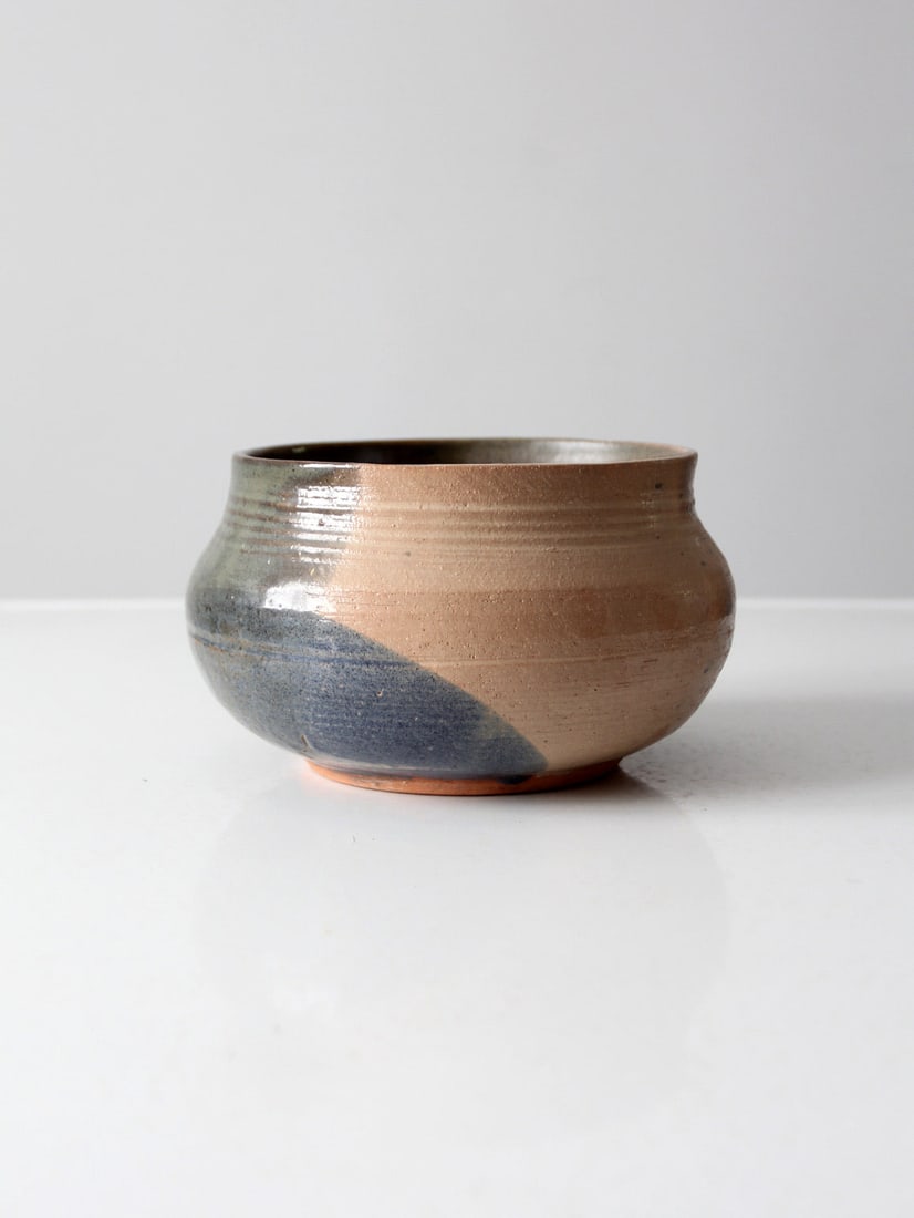 1997 Vintage Signed Studio Pottery Bowl Olive Brown Blue Beige Glaze (1 of 9)