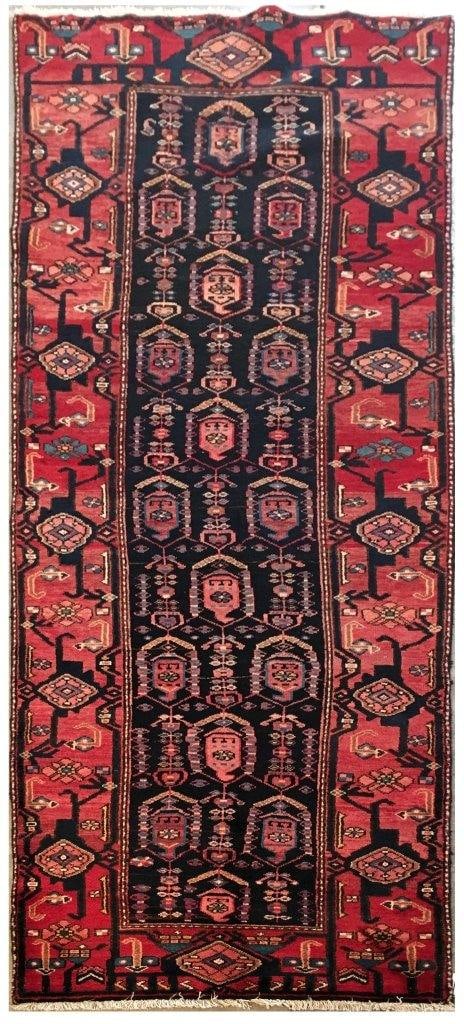 3.5 x 9.10 Handmade Midnight Blue Persian Hamadan Runner Rug (1 of 7)