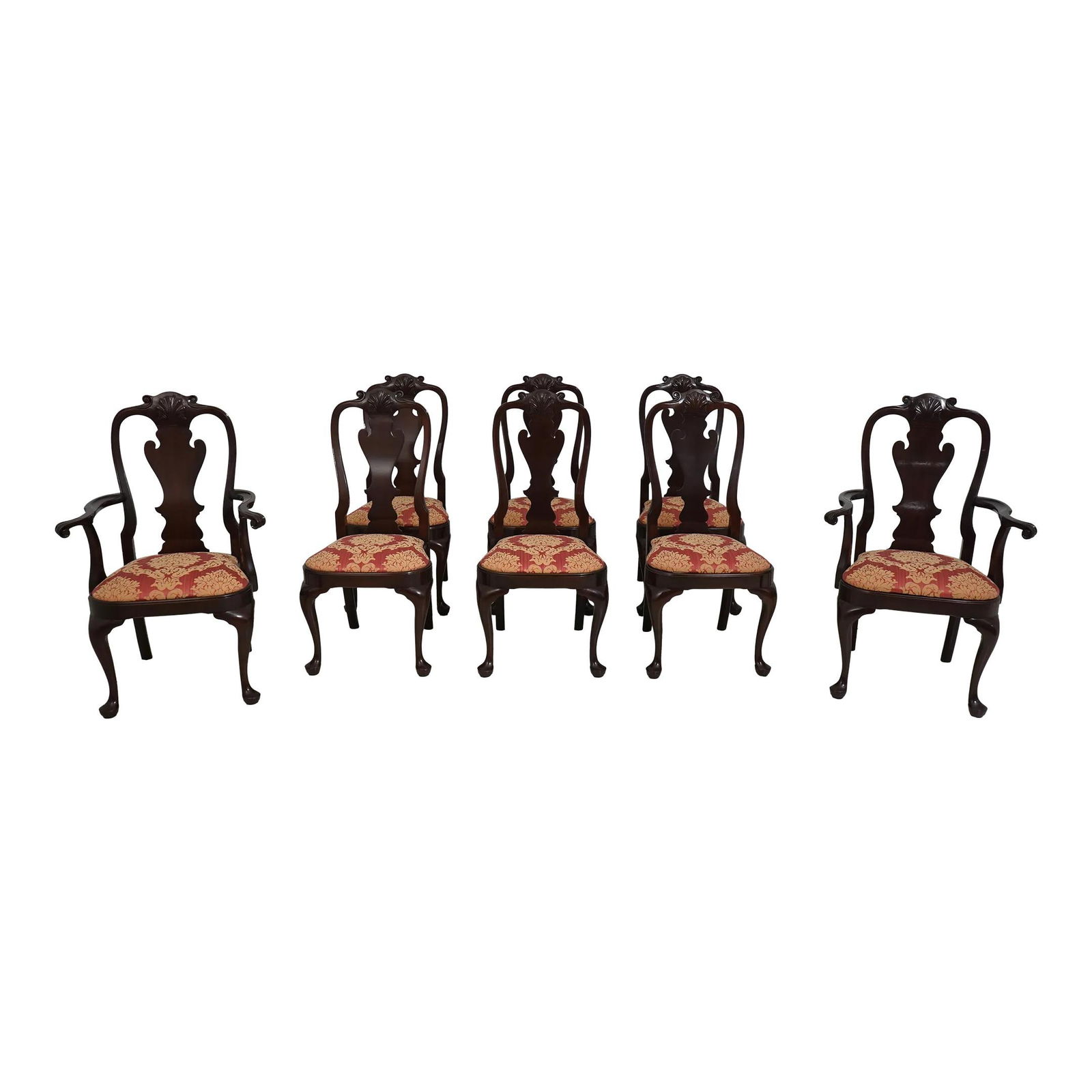 Set of 8 Stickley Traditional Mahogany Dining Chairs with Damask Upholstery (1 of 10)