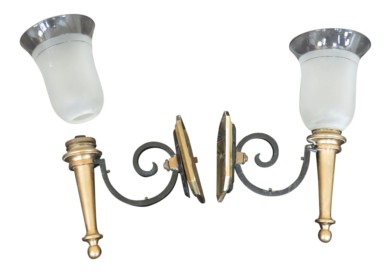 Vintage Brass Iron Wall Sconces Pair Electrified 75 Years Old (1 of 10)