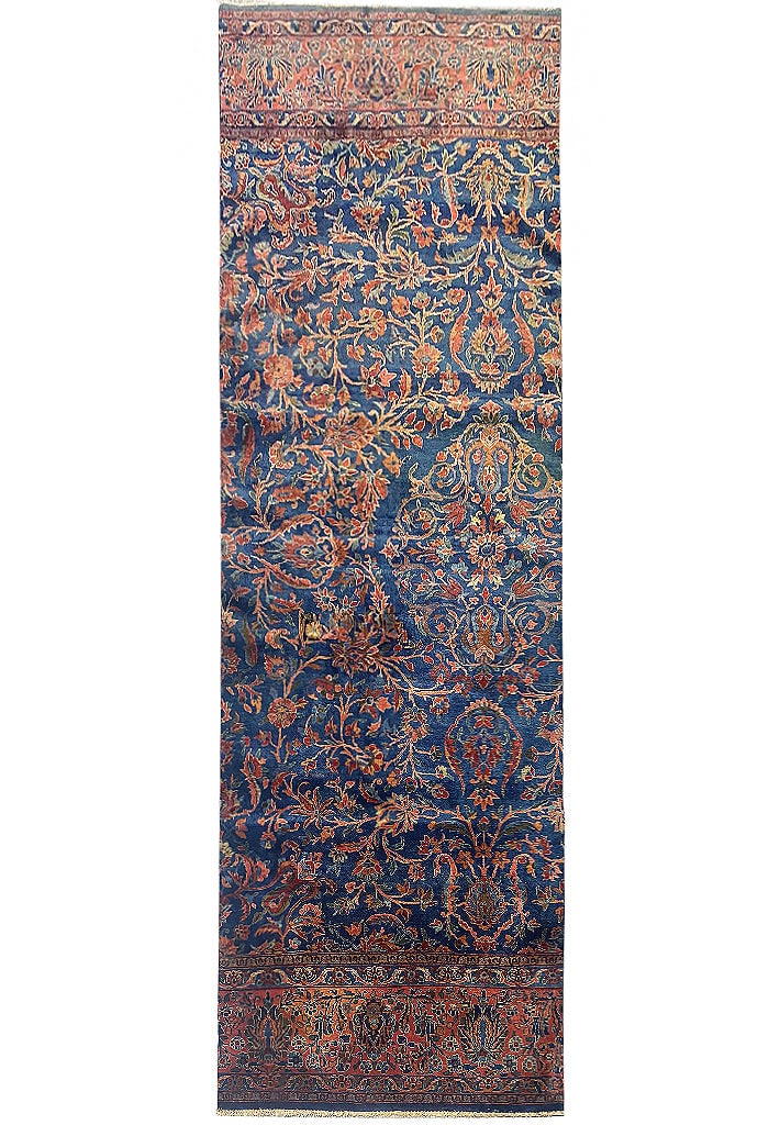 Antique Persian Kashan Runner 3.7 x 11.6 Feet Hand-Knotted Wool Rug (1 of 11)