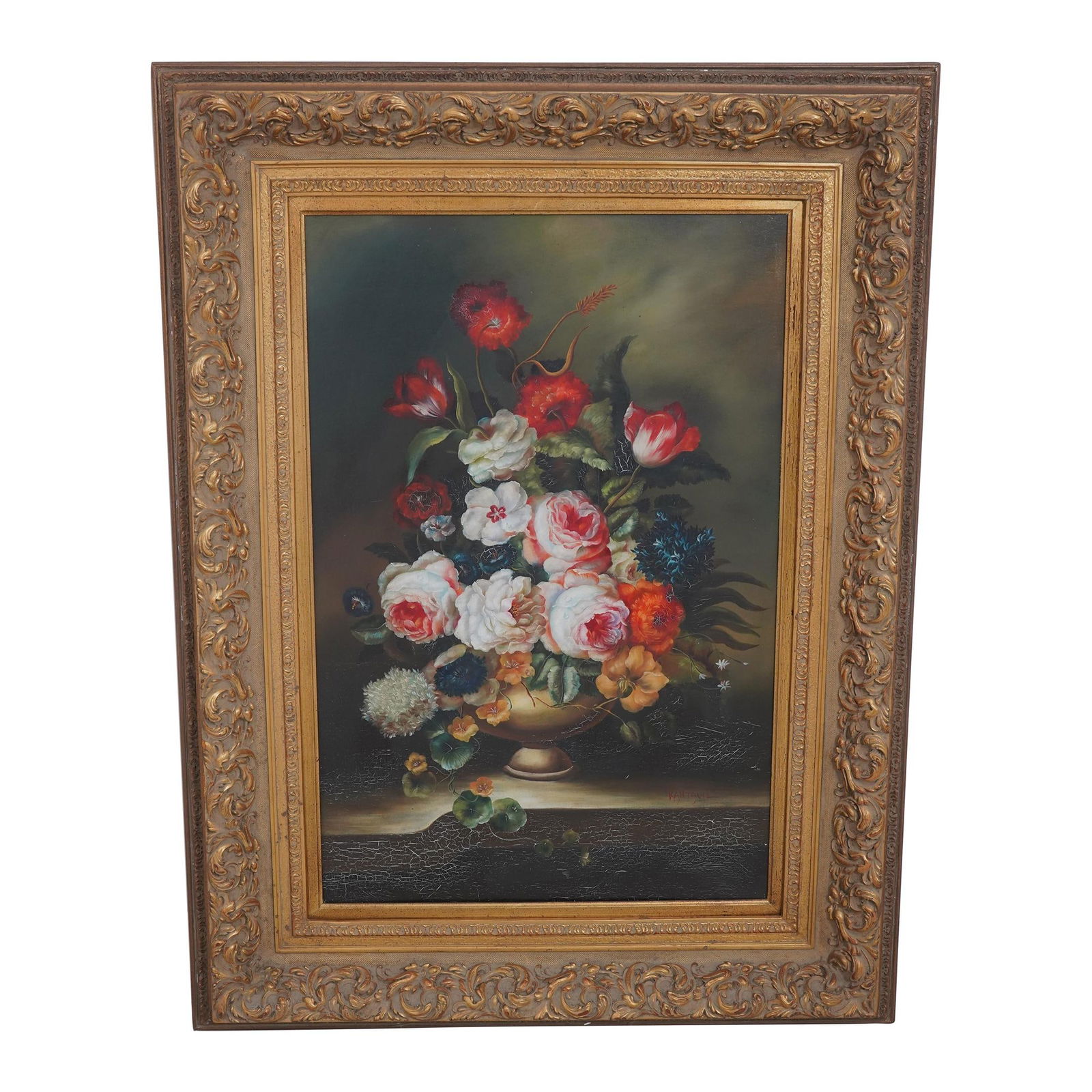 Vintage Floral Still Life Oil Painting in Gold Frame Signed 40 Years Old (1 of 10)