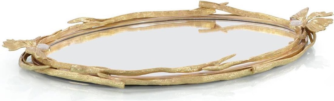 John-Richard Victorian Floral Mirrored Tray 25.25 x 13.50 Polished Brass (1 of 2)