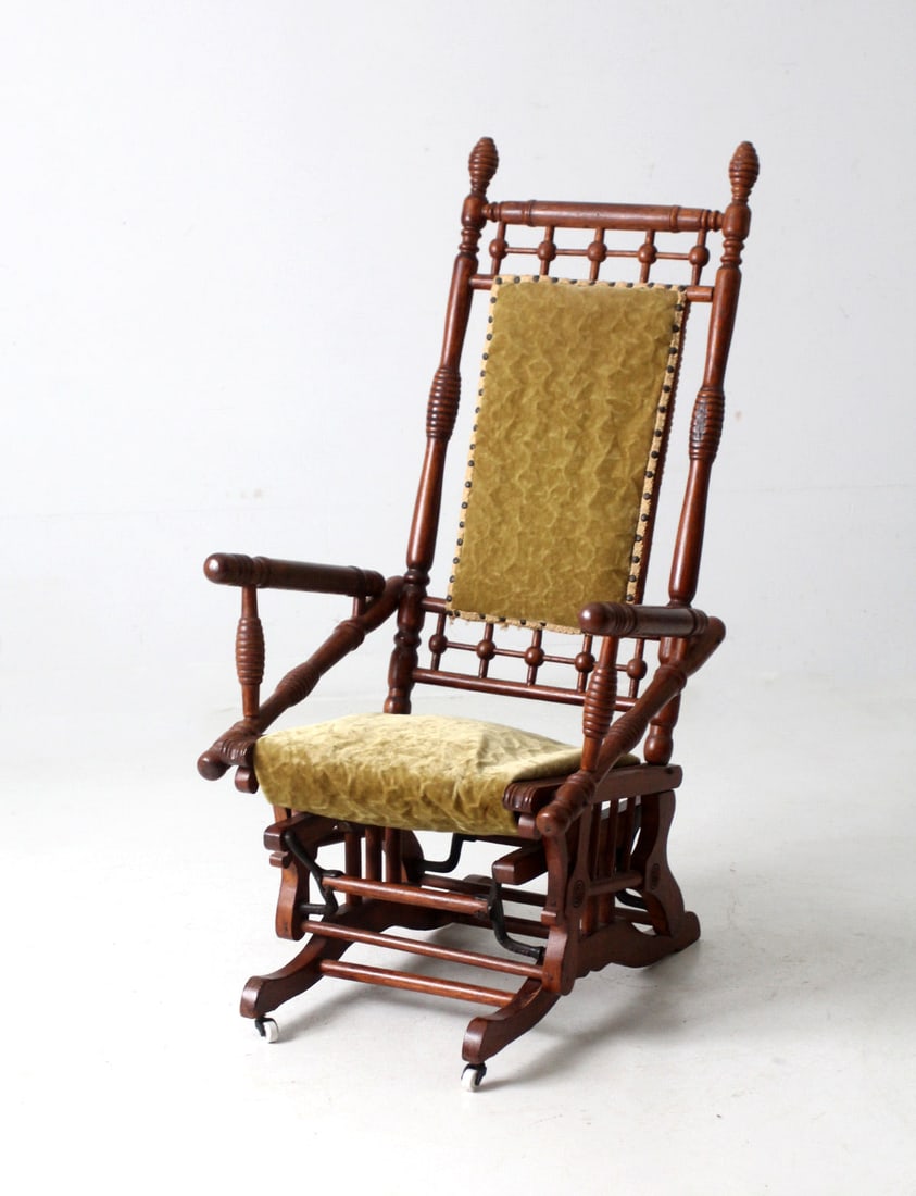 Elegant Antique Victorian Rocking Chair with Velvet Upholstery (1 of 14)