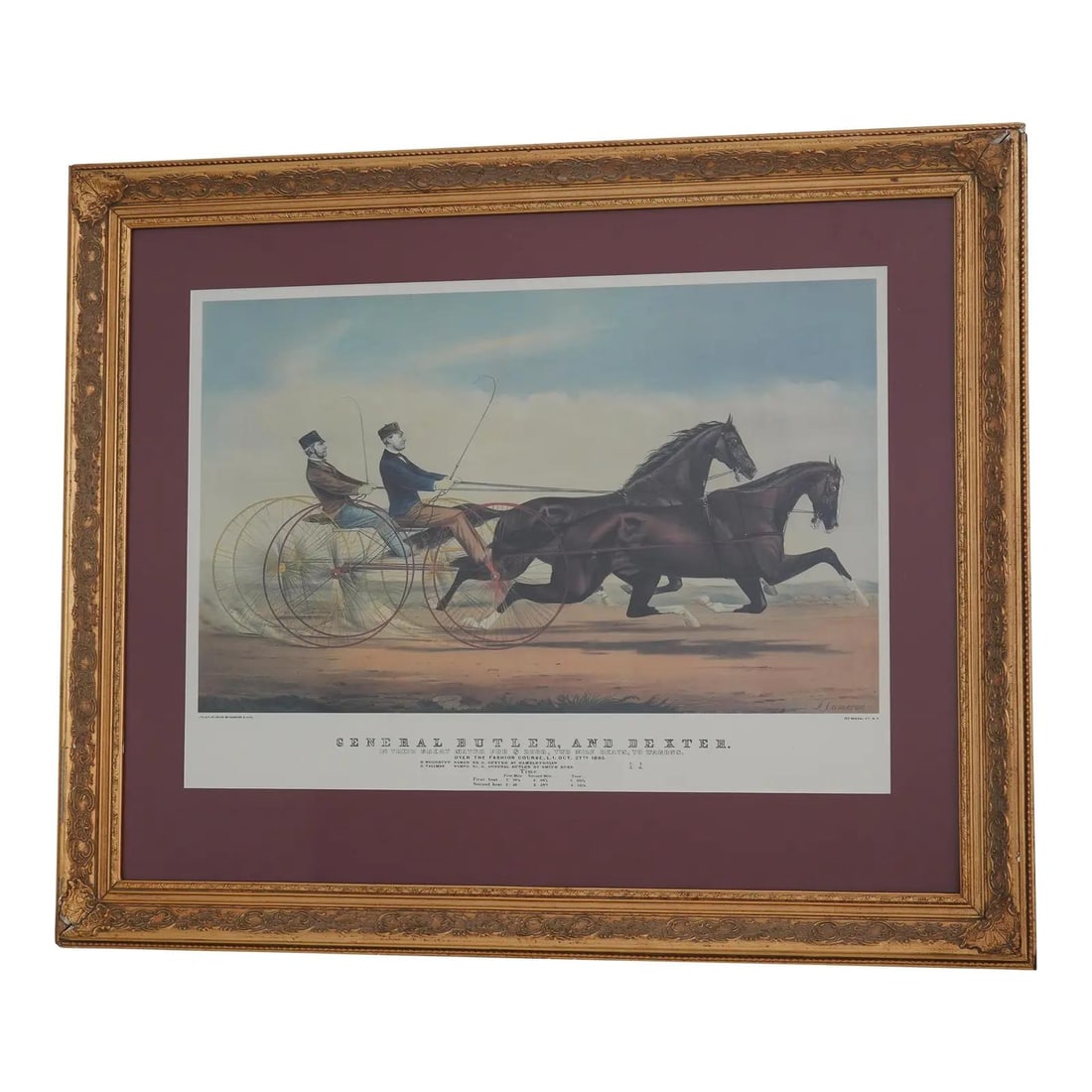 Currier & Ives Horse Race Engraving Professionally Framed 34.5x28 Gold (1 of 10)