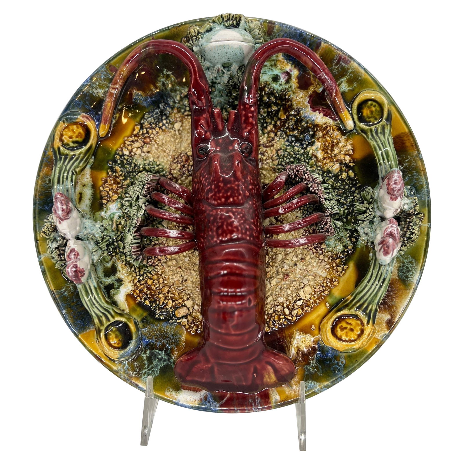 Vintage Palissy Majolica Ceramic Lobster Plate 10 in France (1 of 8)