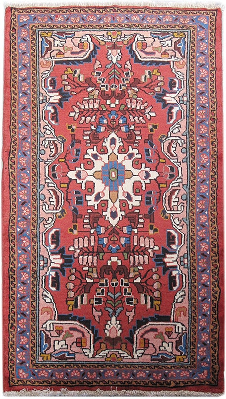 Handcrafted Persian Hamadan Rug 2'6" x 4'6" Red Orange Wool (1 of 7)
