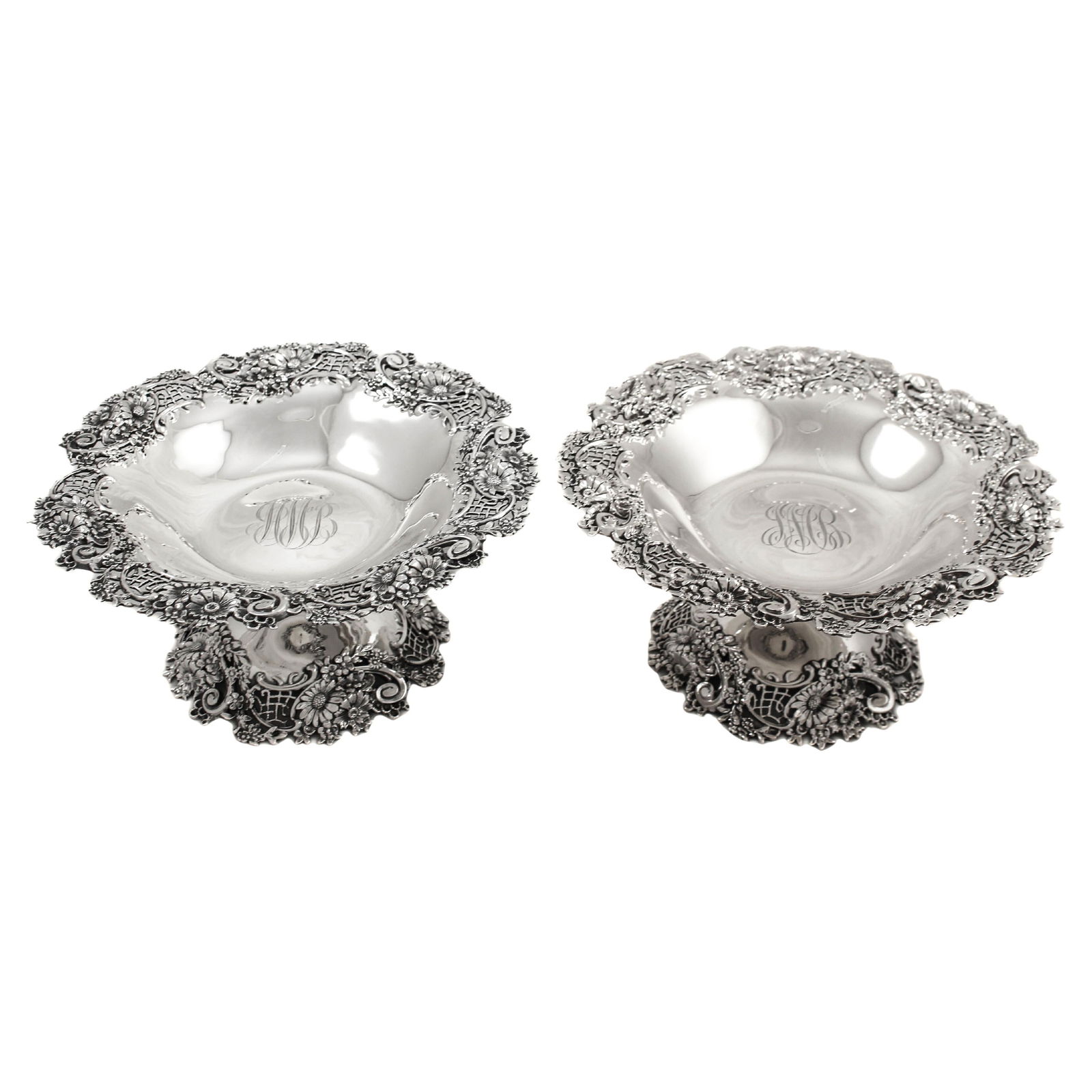 Pair of Art Nouveau Sterling Silver Compotes by B.R. & B. Co. Circa 1890s (1 of 8)