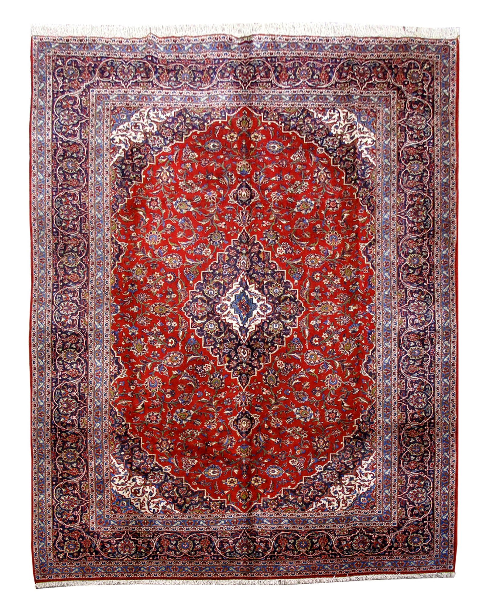 10' x 13' Red Blue Persian Kashan Area Rug Hand-Knotted (1 of 6)