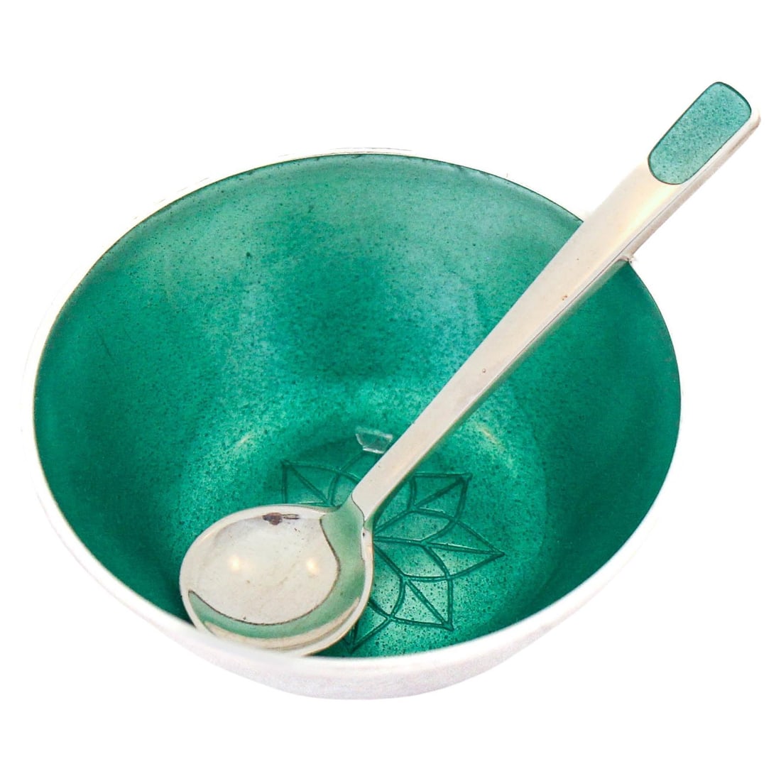 David Andersen Sterling Silver Salt Cellar with Enamel Spoon Denmark 1940s (1 of 6)