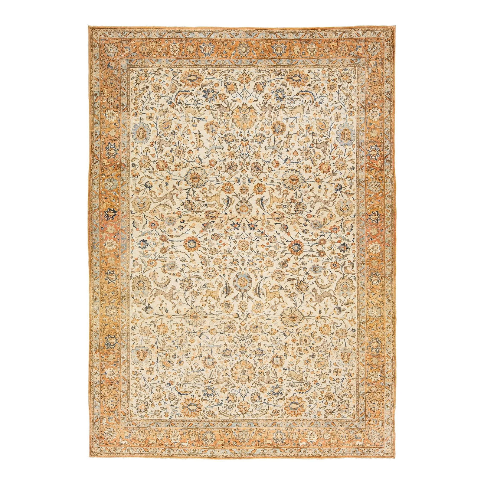 Handmade Antique Persian Tabriz Wool Rug Floral Design Beige Orange 8'9 x 12'5 (1 of 9)