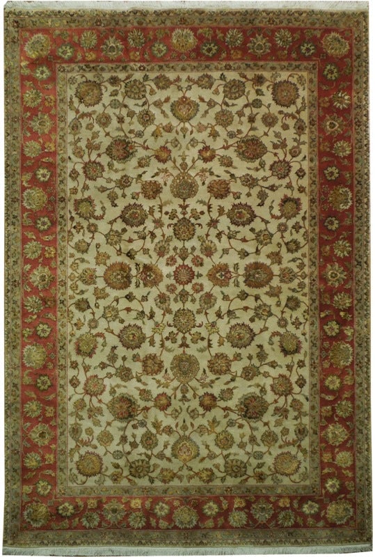Handmade Ivory Wool Silk Rug 5'10 x 8'6 Bold Geometric Design (1 of 6)
