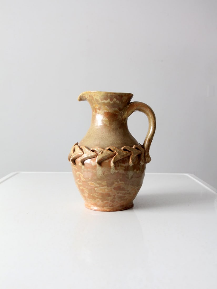Ries Signed Vintage Studio Pottery Pitcher Beige Brown Glaze (1 of 10)